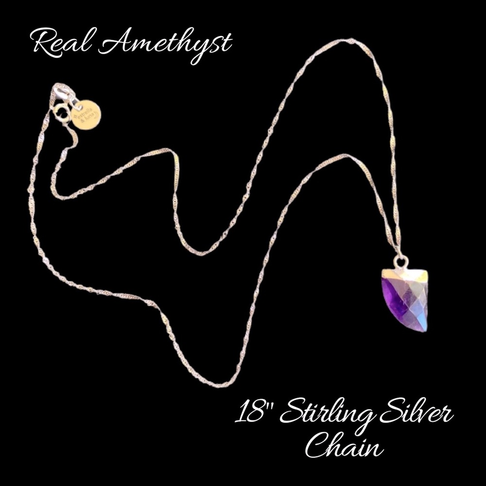 Stirling Silver Dainty Amethyst Horn Necklace by Artisan Jeweler Estrella & Luna